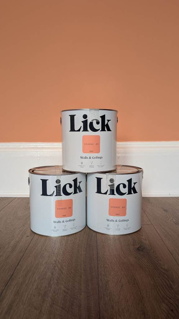3 Tins Lick Orange 05 Matt Interior Paint - Unopened