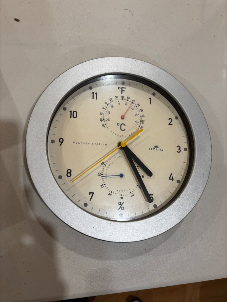 Helio Weather Station Wall Clock – Silver, Good Condition