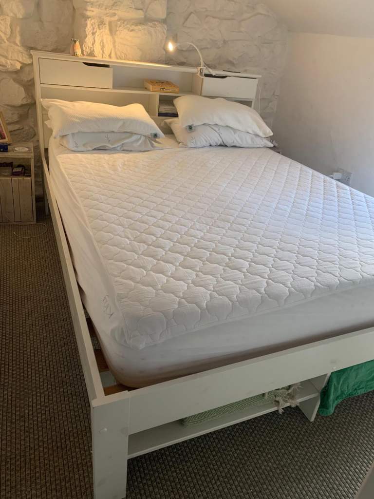 Kings sized bed and mattress with integrated headboard and drawers