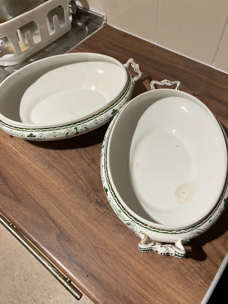 Antique ca.1900's Regal Pattern Lidded Serving Bowls Albion Bourne Leigh Pottery England