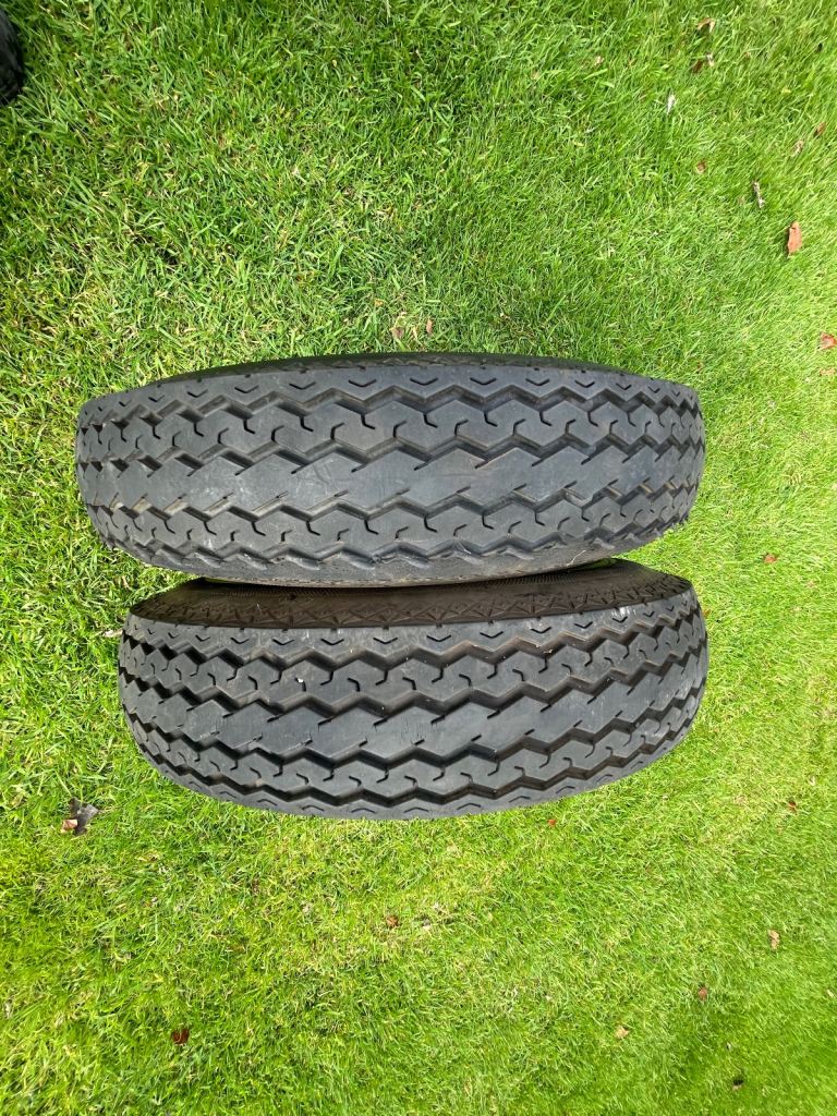 2x Trailer wheels with good tyres for sale.