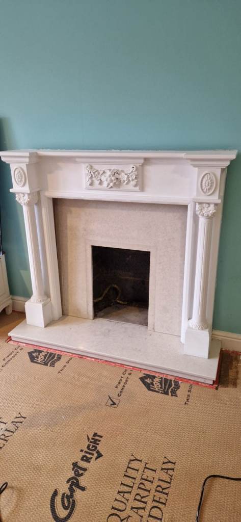 Fire Surround, Victorian, Marble Back and Base, Carved painted Wood.