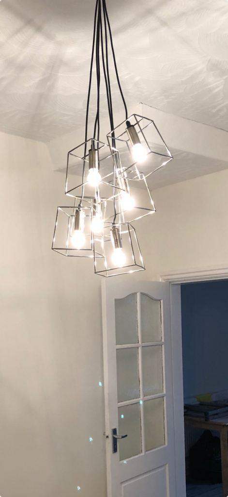 Modern Industrial Cube Ceiling Light – 6-Light Pendant Cluster - Polished Brass