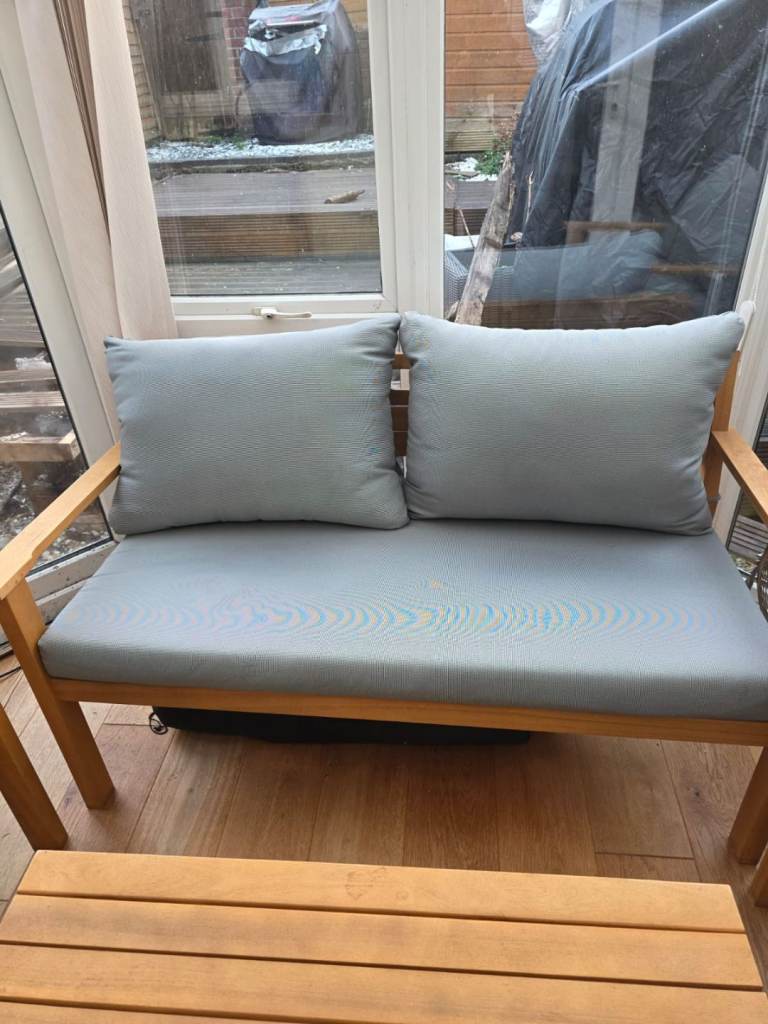 4 piece conservatory furniture grey material with wood frame excellent condition 