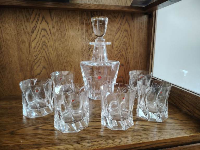 Beautiful Colle Oltre Crystal Art Deco style drinking tumbler glass Decanter wiskey Italy