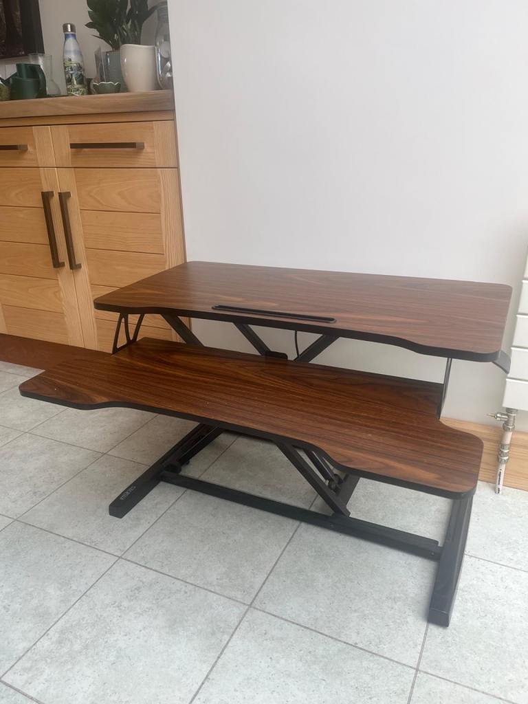 Adjustable Standing Desk Converter – Dark Wood, Good Condition