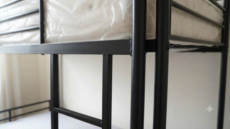 Black Metal Bunk Bed Frame with Mattress - As Good As New