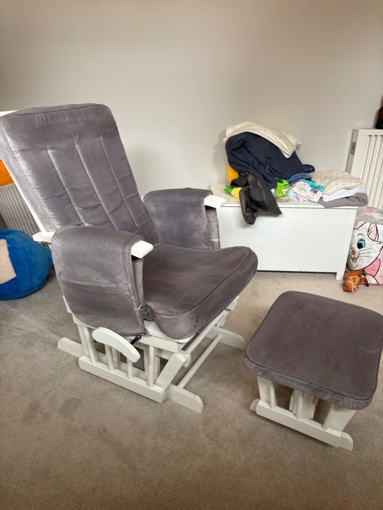 Grey Glider Rocking Chair with Footstool – Good Condition