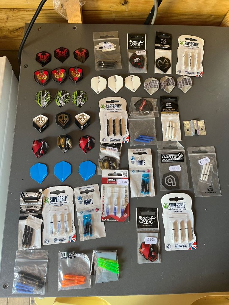 Job lot of darts accessories Peter wright van gerwen - flight stems dart board bracket 