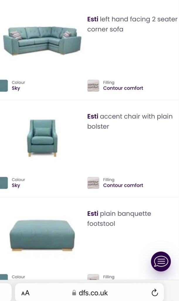 Esti Corner Sofa, Accent Chair, and Footstool Set - Sky Blue