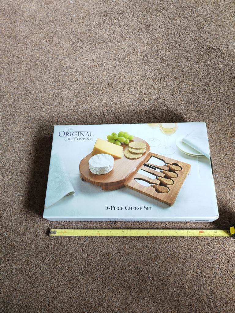 5 piece wooden cheese board and knife set 