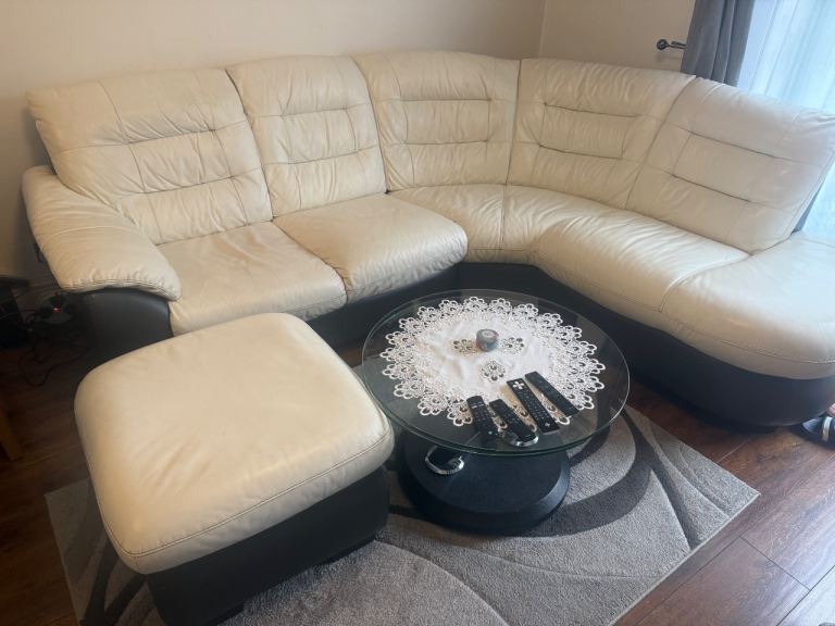 Leather sofa with storage ottoman