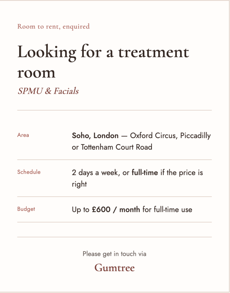 wanted: treatment room SOHO