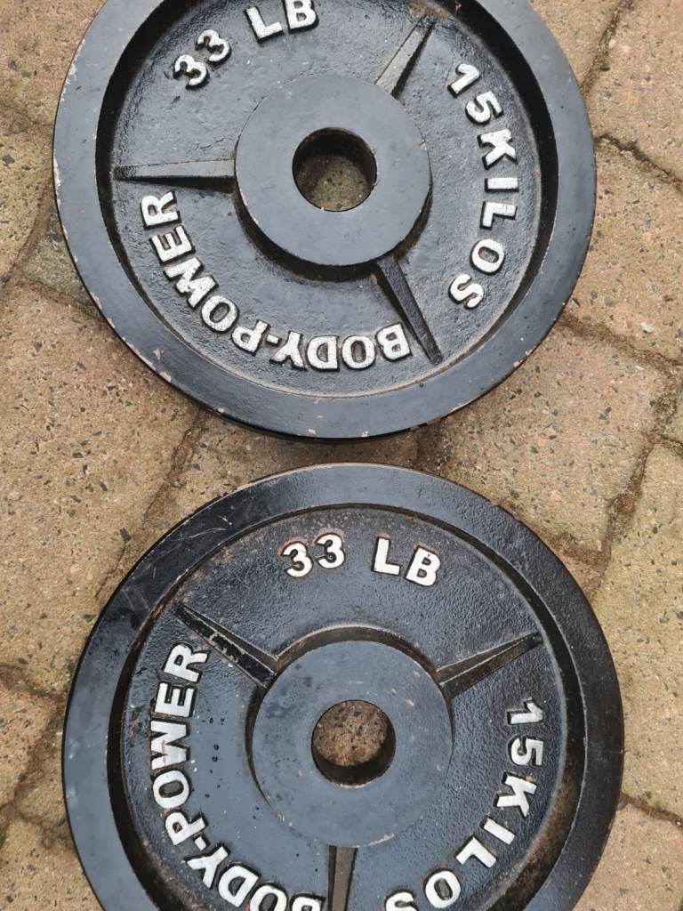 2 x 15kg bodypower cast iron olympic weight plates