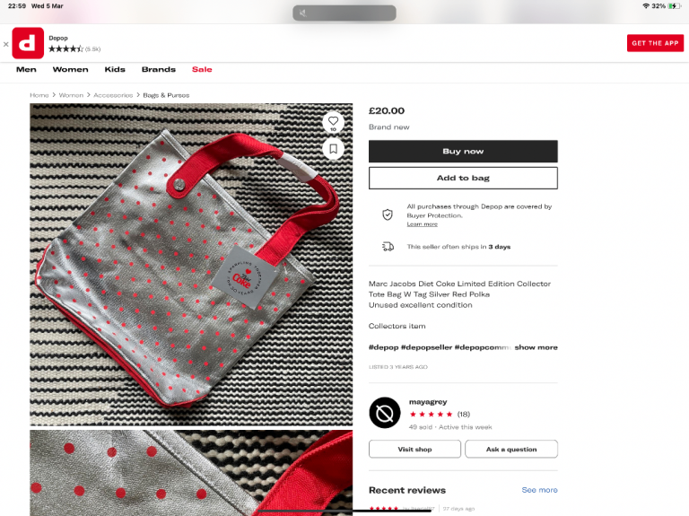 BRAND NEW MARK JACOBS collectible Diet Coke bag. BARGAIN price thanks ☺️ 