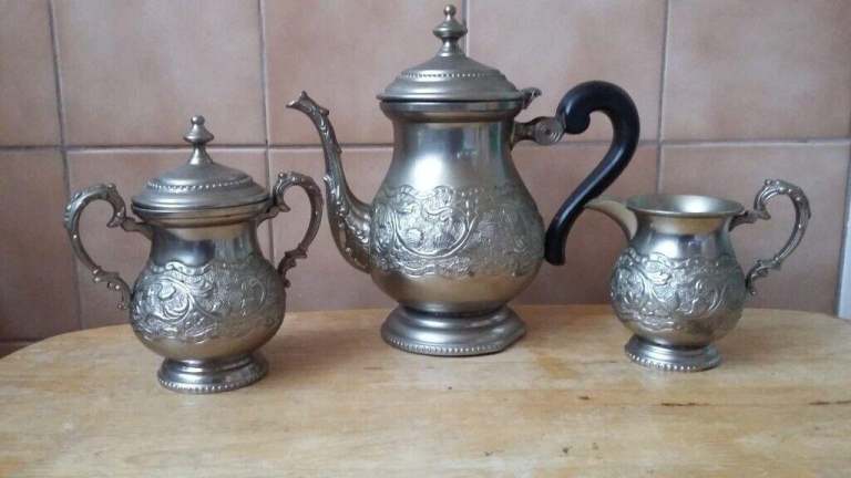 3 piece silver teapot set