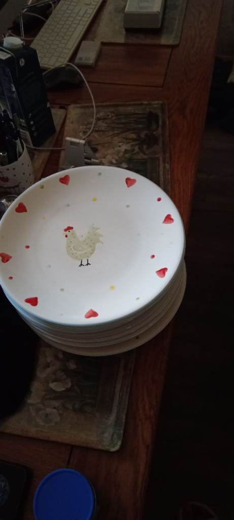 Set of 9 Ceramic Chicken and Hearts Dinner Plates Price and Kensington 