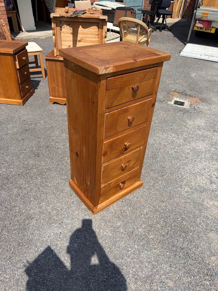  Chunky Rustic Pine 5 Drawer Tallboy Chest of Drawers