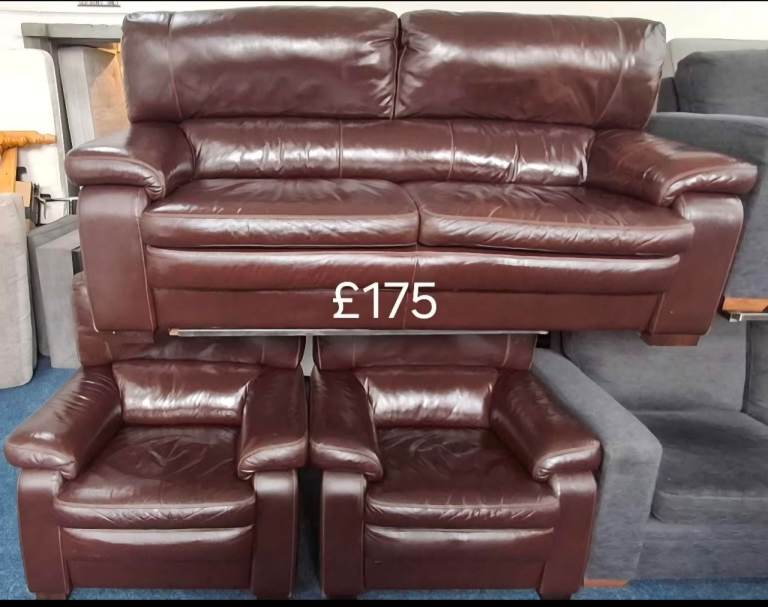 Superb condition brown leather 3 piece suite local delivery available 