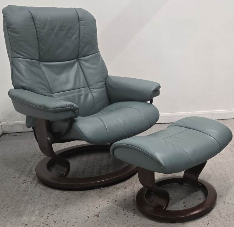 Ekornes Stressless Mayfair Swivel Leather Recliner Chair & Footstool Turquoise 260226