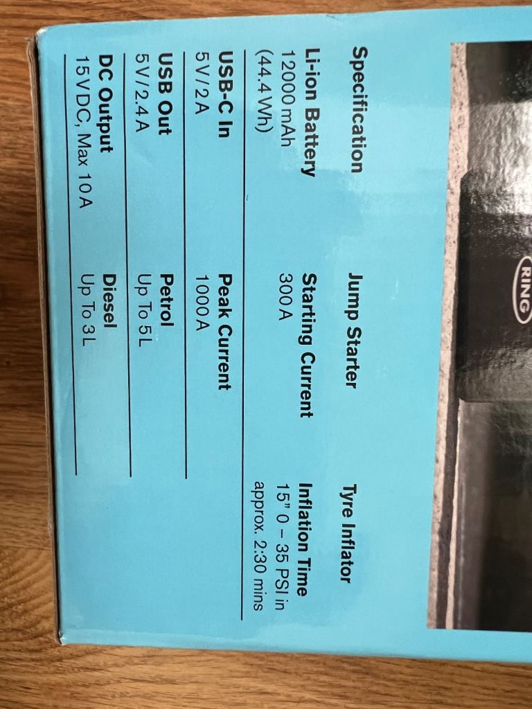 RING Jumpstart 5 in 1 Cordless Tyre Inflator&jump starter Brand NEW