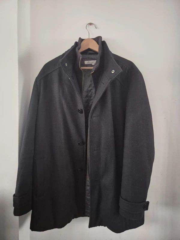 Men's Kenneth Cole Black Wool-Blend Stand Collar Warm Winter Over Coat, Large