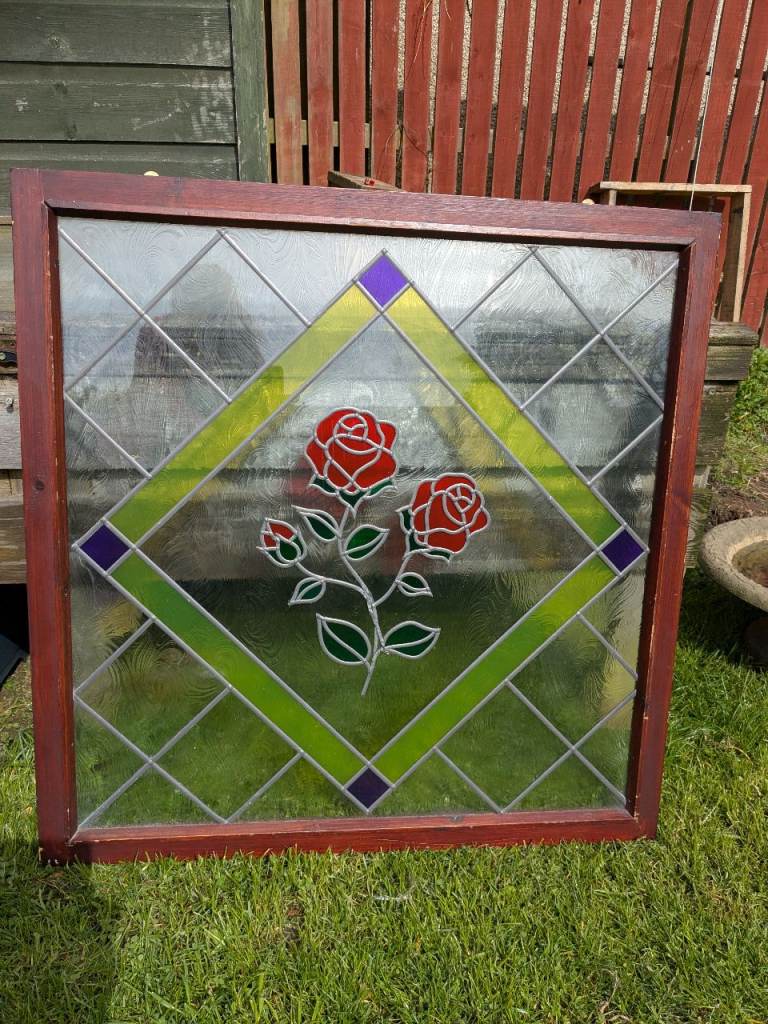 Stained Glass Window Panel Rose Design 