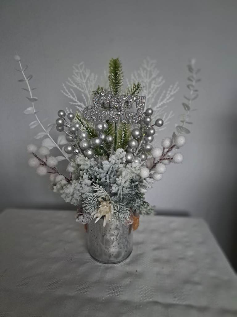 Festive Seasonal Christmas Decoration in Silver Pot