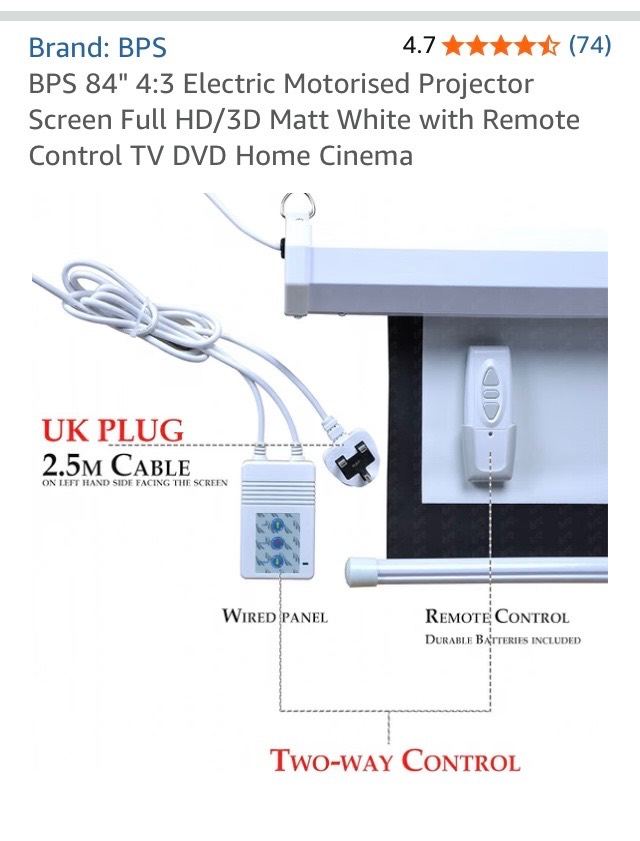 Projector screen motorised / remote control 