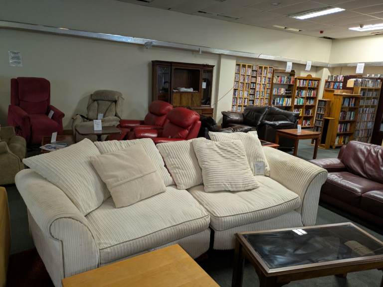 CREAM CORDUROY 3-SEATER CURVED SOFA