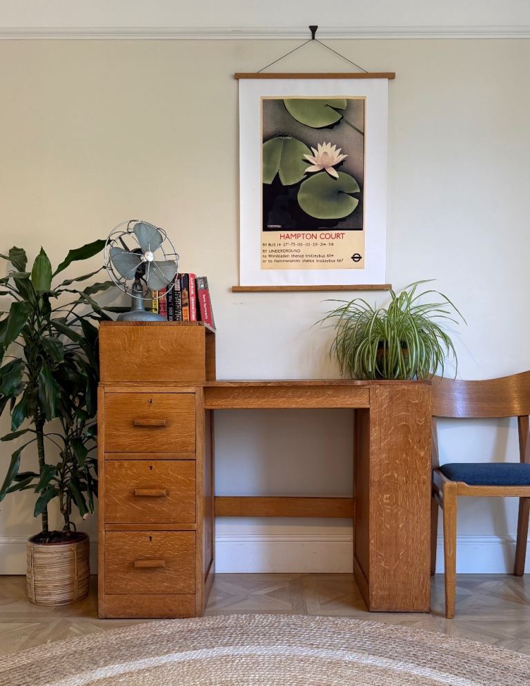 Deco early 20th century vintage heals style oak desk 