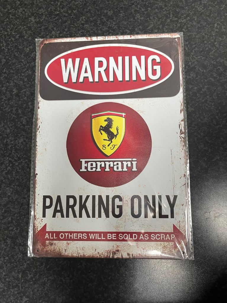 Vintage Style Sign Metal 20cm x 30cm Brand New, Warning Ferrari Parking Only.