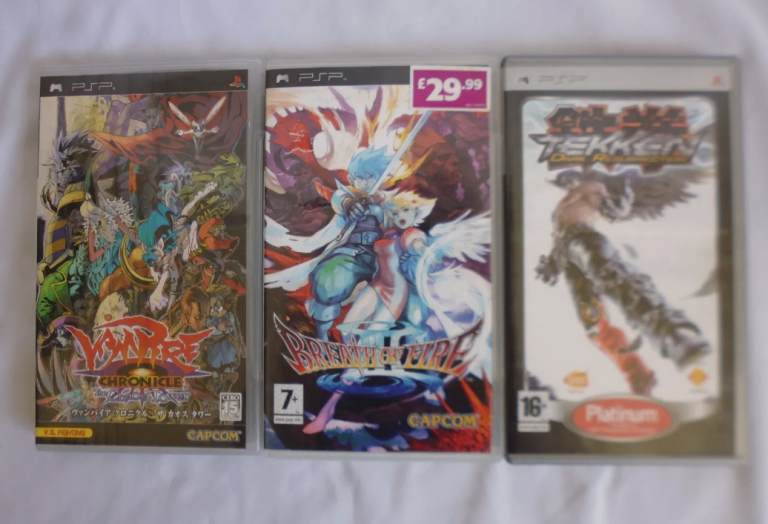 Sony PSP Game Bundle Vampire Chronicle Japanese Import Breath Of Fire 3 Tekken