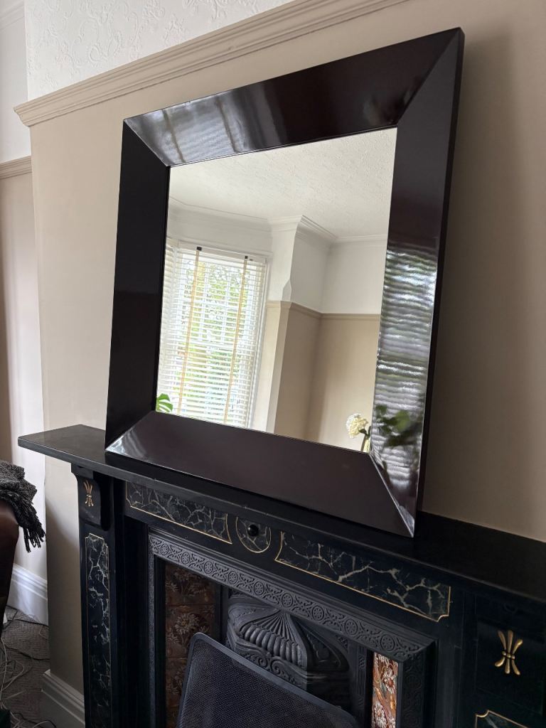 Large Square Brown Framed Mirror – Good Condition