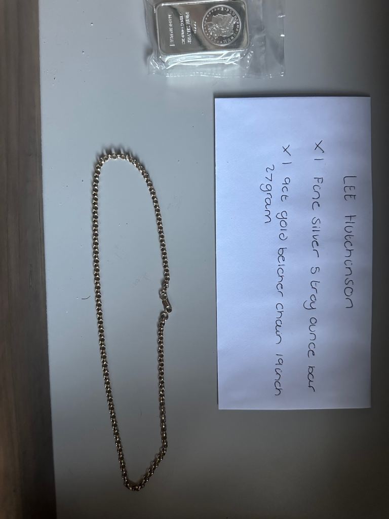 Silver bar & gold chain 