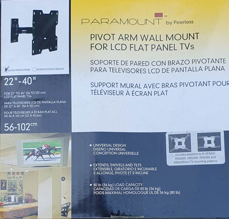 Paramount Pivot Arm Wall Mount for LCD Flat Panel TVs 22"-40" LCD LED TV Wall Mount Bracket in box