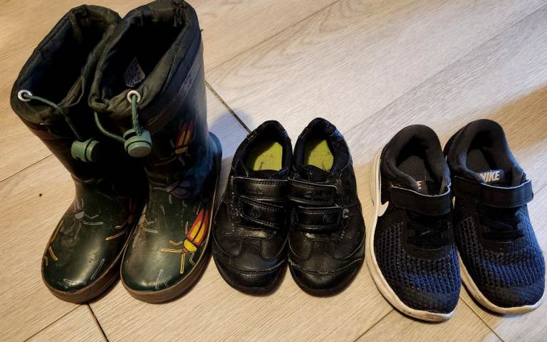 A bundle of Kid shoes UK Clarks wellies boots shoes size 8 Nike size 10
