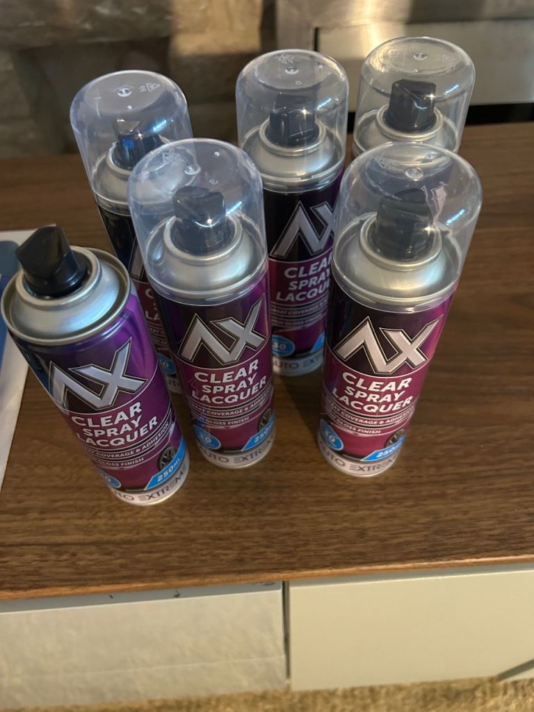 AX Clear Spray Lacquer - 6 Cans, 5 New & 1 Partially Used