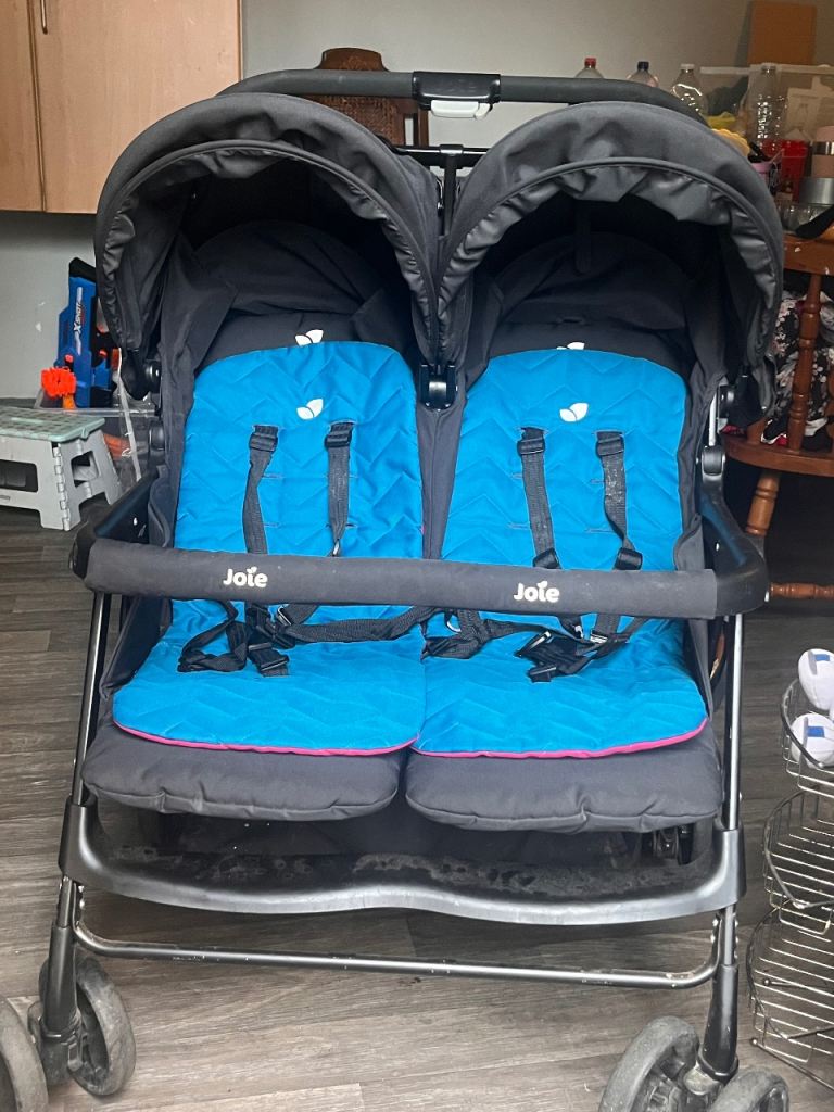 Joie Twin Pushchair - Black and Blue, Good Condition