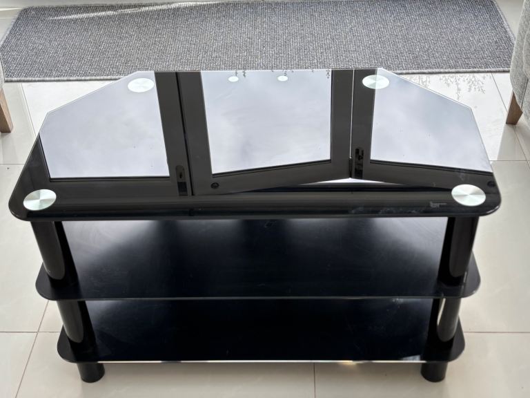 TV Stand - Black Tempered Glass Top