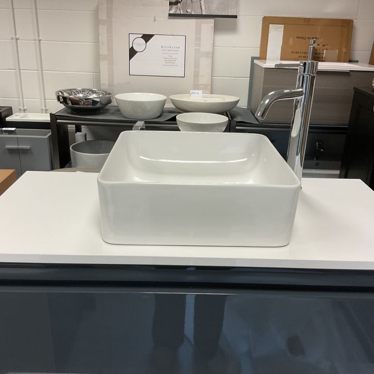 Tavistock forum 900 wall hung vanity, white counter, basin, mixer & waste 