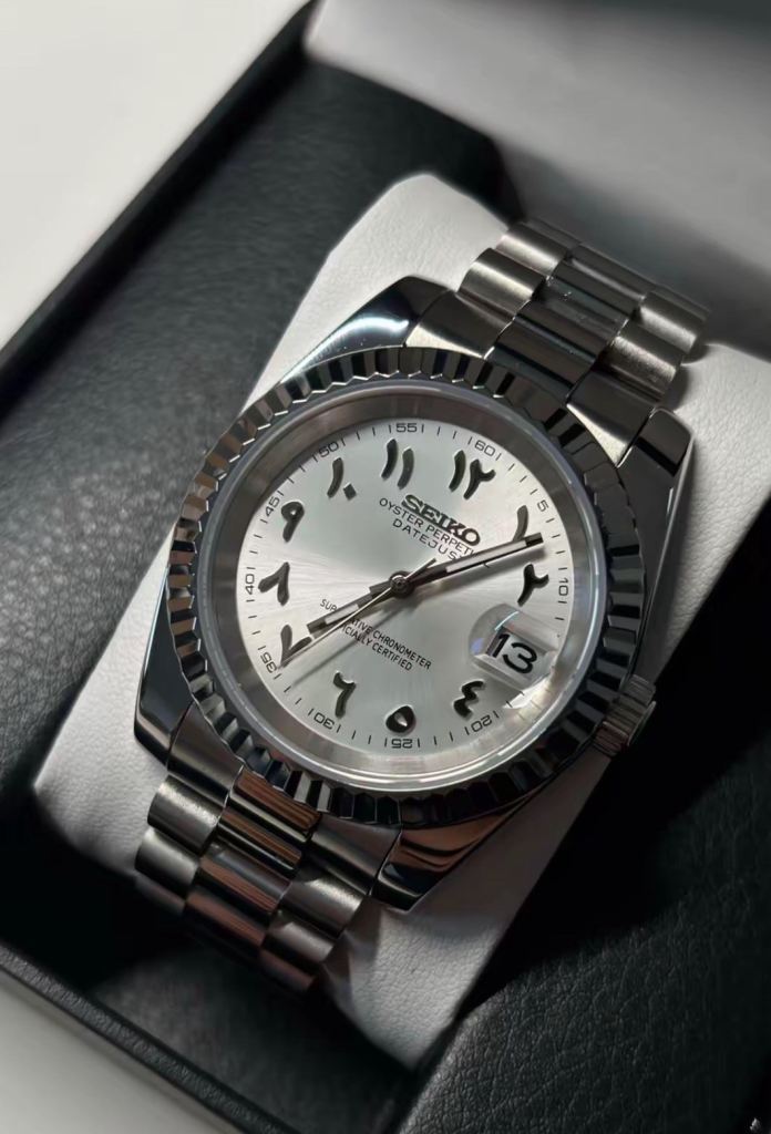 Seiko Arabic dial watch marble white