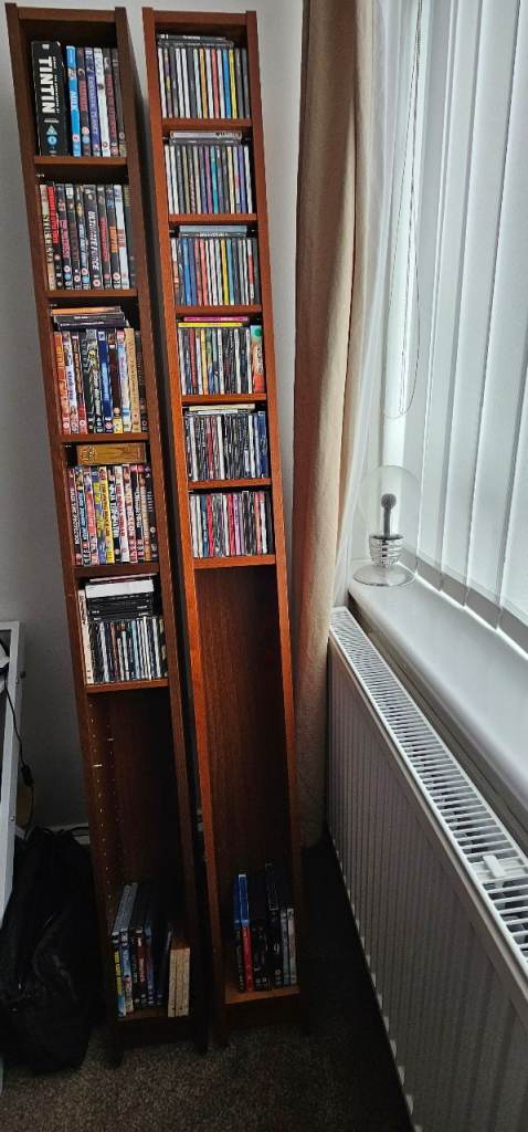 Pair of Slim Wooden CD/DVD Storage Towers - Good Condition