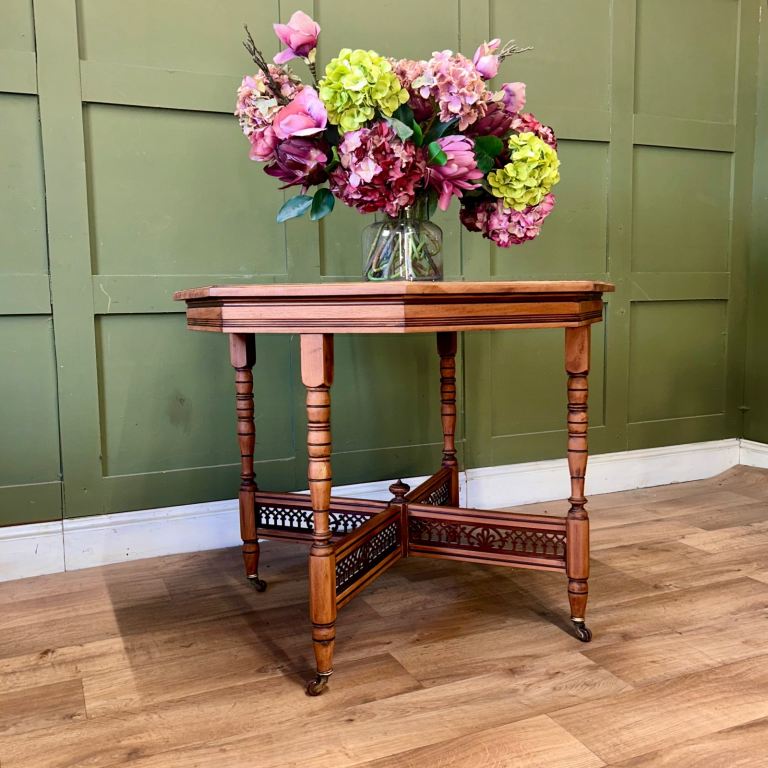 Antique Edwardian Octagon Center Table on Castors 