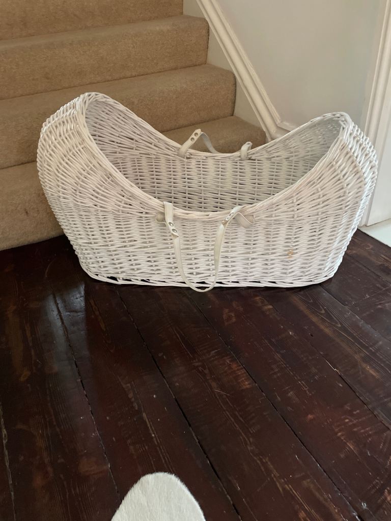 White wicker Moses basket