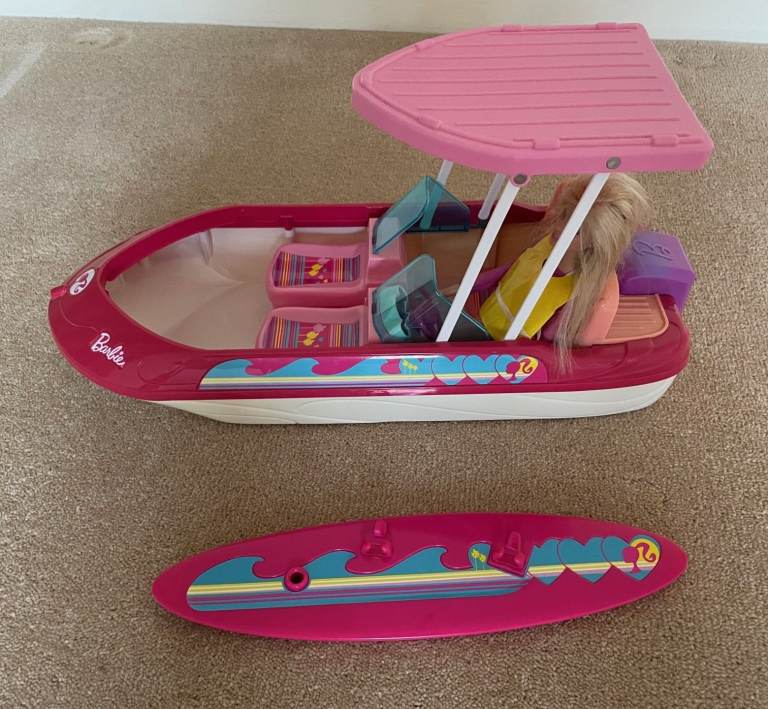 Barbie Glam Speedboat, Barbie Doll & Surfboard - Converts from 2 seater to 4 seater with canopy