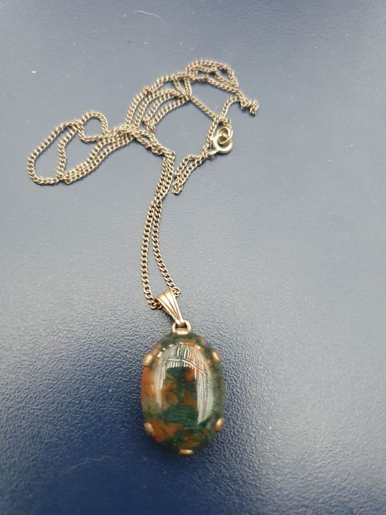 Moss Agate Necklace with silver setting and chain