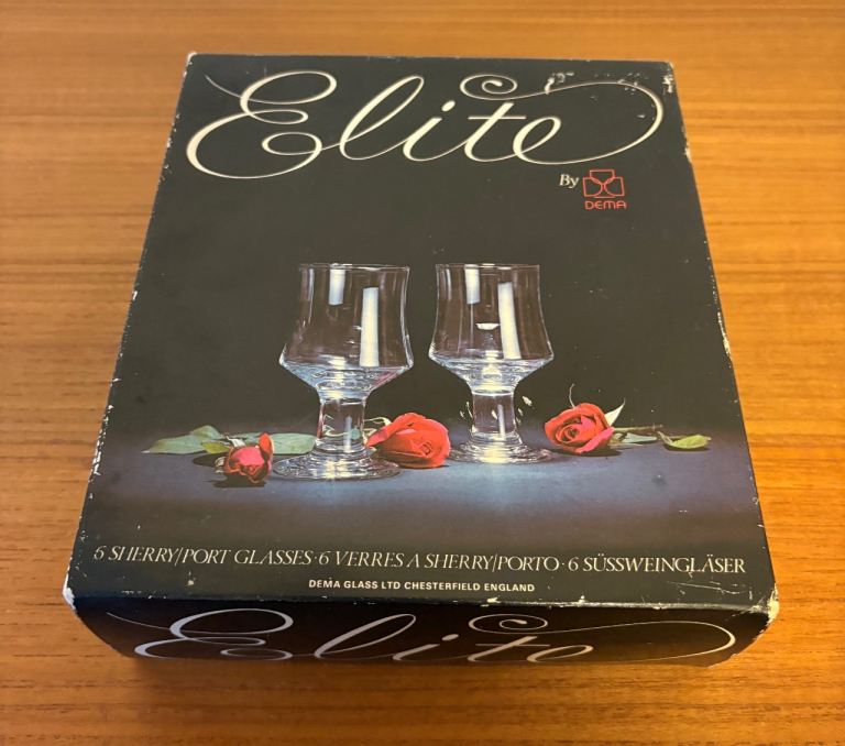 6 Vintage Sherry/Port Glasses, unused, in box.