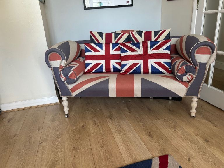 Union Jack Fabric Sofa / Loveseat – Good Condition