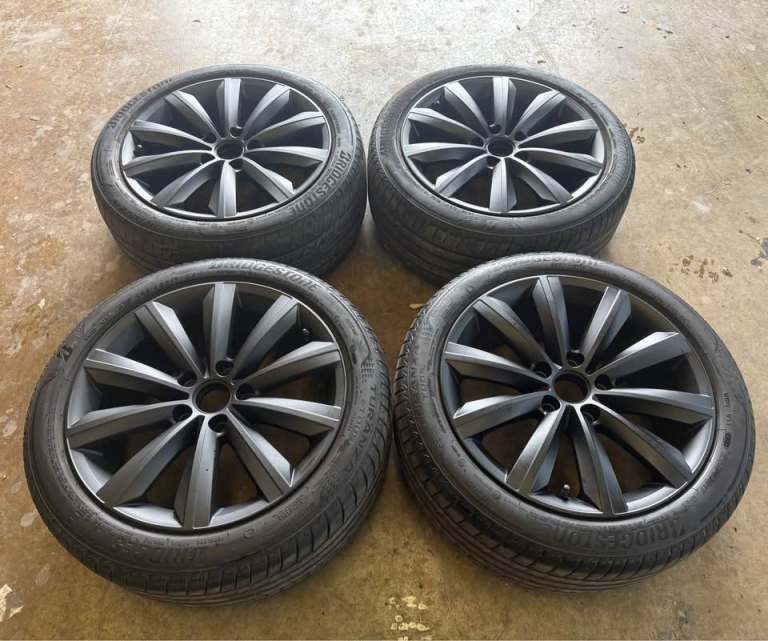 GENUINE OEM VW 17” 5x112 ALLOY WHEELS + BRIDGESTONE TYRES CADDY GOLF SEAT SKODA  
